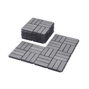 30 PCS Light Gray Acacia Hardwood <b>Interlocking</b> Deck <b>Tiles</b> Checker Pattern 12\" X 12\" for Outdoor Patio or Bancony <b>Flooring</b> - Product Image 2