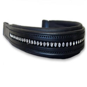 Banda de ceja de caballo de cuero acolchado con canal vacío de forma recta negra decorada con cristales de marca de 1 Fila banda de ceja de cadena de diamante - Product Image 6