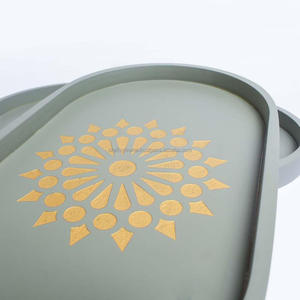 Home Decorative Grey & Gold Printed Design MDF Wood Oval Serving <b>Trays</b> Hand Crafted Wooden Hand Painted Decorative Serving <b>Tray</b> - Product Image 2