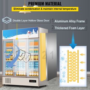 Frigorifero Commerciale per Cucina, Frigo Verticale per Bevande con Porta in Vetro e Illuminazione LED, per Casa, Negozio, Palestra, Ufficio - Product Image 4