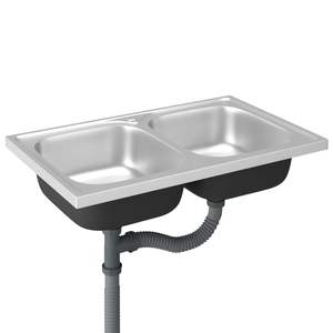 Évier de cuisine en acier inoxydable argenté avec deux bacs 31,5''x19,7''x6,1'' - Product Image 4