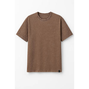 Camiseta Básica Personalizada con Cuello Redondo y Lavado Ácido para Hombre, 100% Algodón, Estilo Urbano Holgado, Tejida - Product Image 1