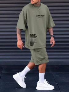 Conjunto de Camiseta y Pantalones Cortos para Hombre con Logotipo Personalizado, Hombros Caídos, Ropa Deportiva, Estilo Casual Urbano, Estampado, OEM - Product Image 4