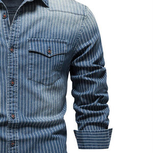 Camisas de Mezclilla Casuales de Invierno para Hombre, 100% Algodón, Manga Larga, Cierre de Botones, Lavado Medio, Venta al Por Mayor a Precio de Fábrica - Product Image 4