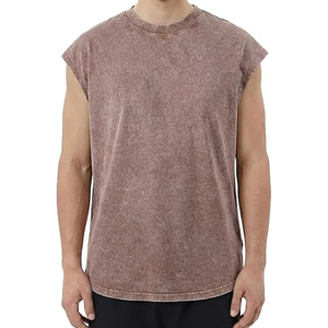 Chaleco de hombre estilo americano transfronterizo, de algodón puro de alto gramaje, con efecto lavado y estilo vintage, de hombros caídos, color liso, tipo camiseta sin mangas - Product Image 1