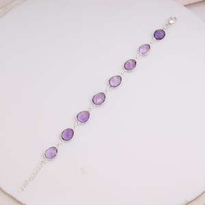 Natural Amethyst <b>Bracelet</b> 925 Sterling Silver Faceted Bezel Set Minimalist Elegant Gemstone <b>Adjustable</b> <b>Bracelet</b> Gift For Her - Product Image 2