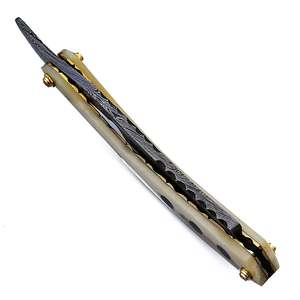 มีดพับดามัสกัสทำมือ ด้ามกระดูก  มีดพกพา EDC สำหรับช่างตัดผม รับผลิตแบบ OEM/ODM DIY - Product Image 4