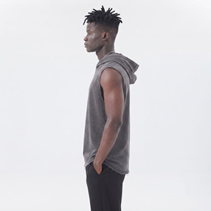 Camiseta sin mangas con capucha para hombre, de punto lavado, informal, estilo musculoso, para entrenamiento, gimnasio, cuello redondo, para verano - Product Image 3