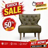 50% de réduction sur une chaise d'appoint en cuir véritable de style mid-century moderne, couleur vert olive, pieds en bois massif, meubles de luxe pour salon