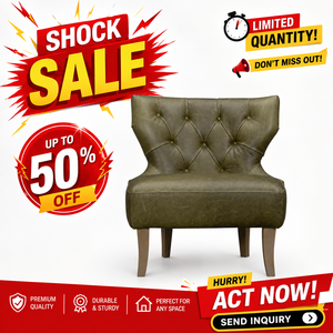 50% OFF Genuine Leather Accent Chair Premium Olive Green Lounge Chair with Solid Wood Legs Luxury Living Room Furniture - Product Image 5