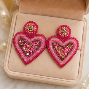 SSTRINGZ ER036 Pendientes Colgantes de Corazón Rosa con Cuentas para Mujer, Hechos a Mano con Cuentas de Cristal, Joyería de Moda para Fiesta, Venta al por Mayor - Product Image 1