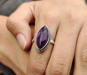 Purple Amethyst Marquise <b>Ring</b> Handmade Amethyst Gemstone <b>Ring</b> <b>Statement</b> <b>Ring</b> February Birthstone Jewelry Designer <b>Ring</b> - Product Image 1