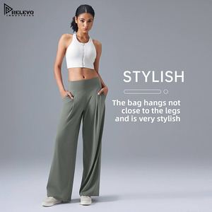 Pantalones Deportivos de Cintura Alta para Mujer – Pantalones de Yoga Holgados de Pierna Recta con Bolsillos Personalizados - Product Image 3