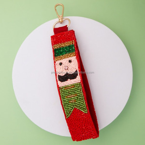Beaded Key Fob Nutcracker Christmas Embroidered Sequin Wristlet Eco-friendly Lightweight DIY Bag Accessory Custom Festive Red - Product Image 1