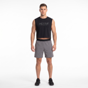 Camiseta Deportiva Corta Personalizada para Hombre, 230GSM, Poliamida Reciclada, Corte Cuadrado, Camiseta sin Mangas para Gimnasio, Abertura Amplia en las Axilas, OEM, Ropa Deportiva Sialkot - Product Image 1