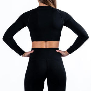 Vente en gros de vêtements de sport pour femmes avec logo personnalisé, hauts courts à manches longues extensibles sans couture, pantalons de yoga - Product Image 6