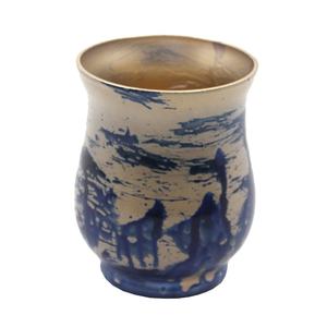 Bougeoir votif en verre texturé de marbre bleu de concepteur de luxe décoratif à la maison bougeoir de style classique fait à la main - Product Image 1