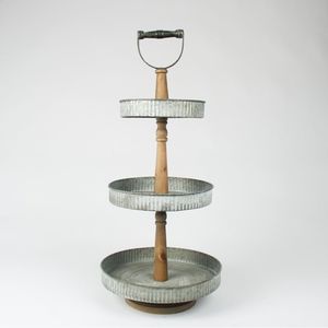 Étagère à 3 niveaux rustique en métal galvanisé et bois, plateau à étages multifonctionnel pour cupcakes et desserts, avec poignée - Product Image 1