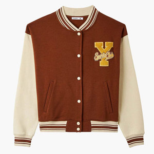 Chaqueta Bomber Varsity de Algodón Tejido con Cuello Alto para Mujer, Estilo Universitario Vintage, Elegante y Asequible, Retro - Product Image 3