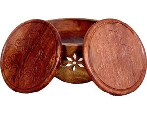 Walnut Wooden Coaster Set With Holder Round Drink Coasters Handmade Reusable <b>Mats</b> for Home <b>Bar</b> Table - Product Image 3