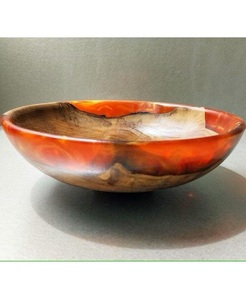 Cuencos de madera natural con estampado esmaltado y patrón marroquí rojo para aperitivos y frutas, cuencos decorativos de estilo bohemio. - Product Image 6