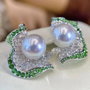 Pendientes de Perlas Naturales Azul Océano con Bola de Acero Pequeña Gris Platino Impecable de Grado 11-12MM con Orificios Redondos, Caja de Regalo Incluida - Product Image 3