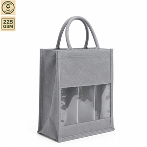 Bolsa de Transporte para Tres Botellas de Vino, Personalizada, de Algodón Reciclado, con Ventana de PVC Laminado, Impresión Serigrafiada, para Regalo, Venta al Por Mayor, 27x34x10cm - Product Image 1
