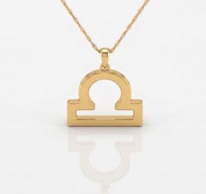 Collier du zodiaque de la balance |   Pendentif Astrologique Adorable en Laiton Plaqué Or Rose avec Chaîne Maille Cubaine pour Enfants, Pierre de Naissance d'Octobre, Thème Religieux - Product Image 1