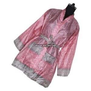 KS015 Kimono Corto de Seda Vintage para Mujer, Estampado Floral Colorido, Estilo Boho, para la Playa, Vacaciones, Salidas - Product Image 3