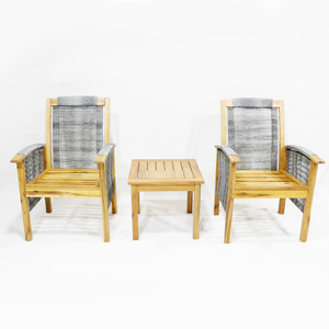 Wooden <b>Outdoor</b> Chair Set with Woven Backrest and Square <b>Table</b> for Living Room Use - Product Image 1
