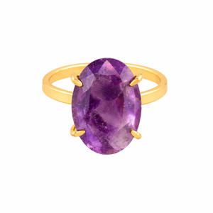 Anillos ajustables de amatista natural - Anillos de piedra de nacimiento chapados en oro hechos a mano, regalo de joyería para el amor - Product Image 1
