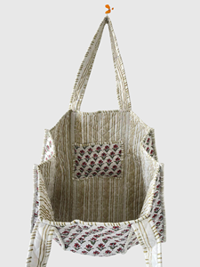Floral Pattern Quilted Tote <b>Bag</b> Women's Shopping <b>Bag</b> All Seasons Open Closure Bohemian Style Cotton <b>Material</b> - Product Image 5