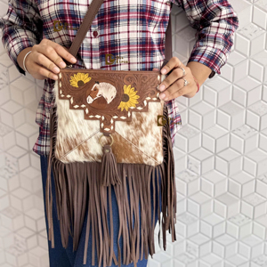 2026 Wholesale Designer Hand Tooled Carving Leather Fringe Tote Bag Stylish Purse Cowhide Leather Bags for Women's Multi Use - Product Image 1