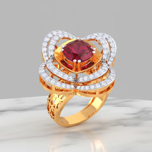 แหวนค็อกเทลรูปดอกไม้ประดับทองคำหรูหราและเพชรสำหรับผู้หญิง ของขวัญเครื่องประดับชั้นดี - Product Image 6