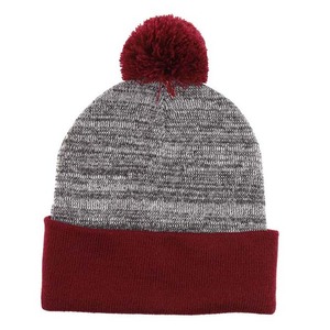 Gorro de Invierno Unisex Gris Jaspeado con Pompón Rojo y Borde Tejido a Máquina, Acrílico, Casual, para Adultos, 56-58CM - Product Image 6