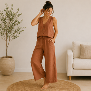 Ensemble de pyjama en lin pour femmes, respirant, doux, certifié OEKOTEX, vêtements de détente pour femmes, vêtements de nuit d'été - Product Image 1