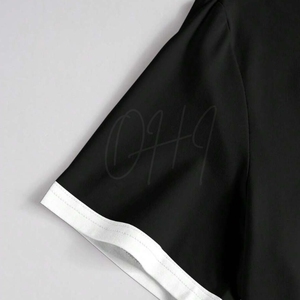 Camiseta de Hombre Negra con Cuello en Contraste, Manga Corta, Algodón, Casual, Transpirable, Secado Rápido, Ecológica, Corte Holgado, a la Moda - Product Image 5