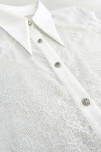 Women's Lace-Trim Puff-Sleeve Chiffon Blouse SWAY Vietnam 100% Polyester Turn-down Collar <b>Balloon</b> Sleeve Chiffon - Product Image 6