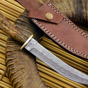 Couteau de chasse en acier Damas, couteau à dépecer, manche en acier au carbone, étui en cuir, couteau tactique portable à lame fixe pour la chasse, DIY - Product Image 2