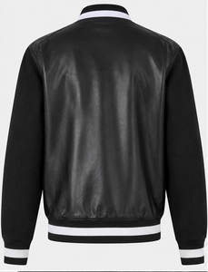 Men's Black Polyester/Cotton Windproof Varsity Jacket Regular Fit <b>Turn</b>-down Collar <b>Button</b> Closure Casual Autumn Wear Solid Color - Product Image 2