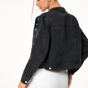 Custom Ladies Casual <b>Jean</b> <b>Jacket</b> Plain Cropped <b>Black</b> Denim <b>Jacket</b> Women Fashion Streetwear Outerwear - Product Image 5