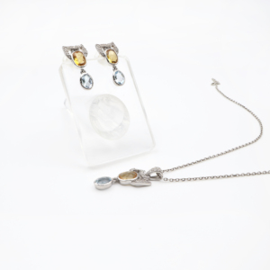 Ensemble pendentif et boucles d'oreilles en argent sterling 925 avec citrine naturelle et topaze bleue, plaqué rhodium, bijoux fins OEM ODM - Product Image 2