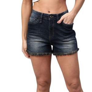 Mid Blue High Rise Denim Shorts Straight Leg Raw Edge <b>Jean</b> Bottoms <b>Ladies</b> Casual Streetwear Fashion - Product Image 6