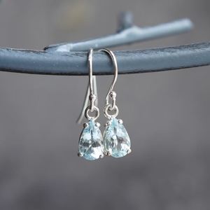 Pendientes de Lágrima de Aguamarina Natural en Plata de Ley 925, Pendientes Colgantes Elegantes y de Lujo, Joyería de Piedras Preciosas, Regalo para Fiesta - Product Image 3