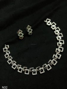 Classic American Ethnic Diamond Bridal Jewelry <b>Set</b> Two-Piece Necklace and Earrings for Wedding Party Fashionable Classic Style - Product Image 3