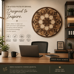 งานศิลปะตกแต่งผนังลายแมนดาลาไม้พรีเมียม |   งานตกแต่งผนังลายดอกไม้เรขาคณิตแบบตัดด้วยเลเซอร์ สำหรับตกแต่งบ้าน สำนักงาน ห้องนั่งเล่น และห้องนอน - Product Image 2