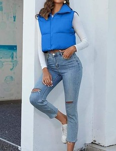 Chaleco Acolchado sin Mangas para Mujer, Cuello Alto, Color Azul, Cierre de Cremallera, Ropa Exterior Informal, Relleno 100% Poliéster - Product Image 5