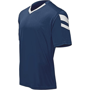 Maillot de football bleu marine à manches courtes pour homme, col rond, en polyester anti-humidité, vêtement d'entraînement toutes saisons, coupe classique - Product Image 1