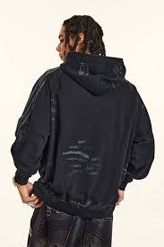 Sudadera con capucha vintage con lavado al carbón y efecto desgastado, estilo streetwear, al por mayor, para hombre, con mangas raglán y forro polar, con triple franja en la manga - Product Image 3