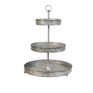Modern Style <b>3</b> <b>Tier</b> Galvanized Metal Serving <b>Stand</b> Decorative Iron <b>Cake</b> Cupcake Tray Platter With Handle For Home Kitchen Events - Product Image 5